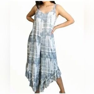 Japna Slate/White Tie Dye Wide Ruffle Hem Leg Sleeveless Jumpsuit Women
M Boho